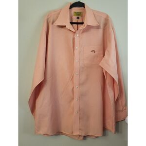 McLavy  Men Orange Long Sleeve Button Front XXL 100% Cotton Wrinkle Free Fish